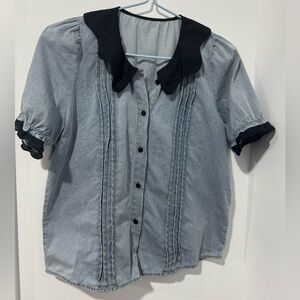Vintage Blue and Black Button Down Puffy Sleeve Shirt